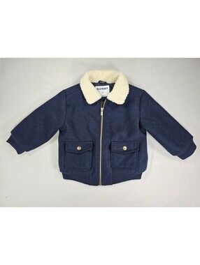 Old Navy Toddler 2T Navy Blue Bomber Jacket Sherpa Collar Lined Coat Boys